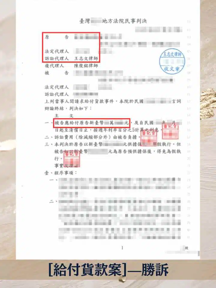 給付貨款、台中律師推薦